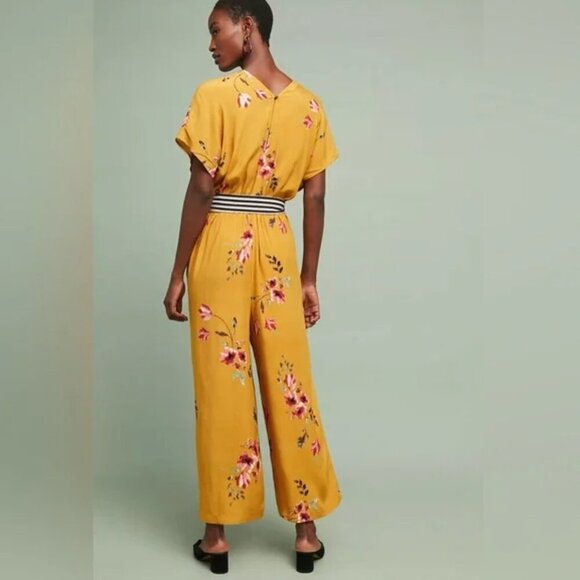 Anthropologie Corey Lynn Calter Floral Jumpsuit with Striped Belt Size Medium - Picture 2 of 13